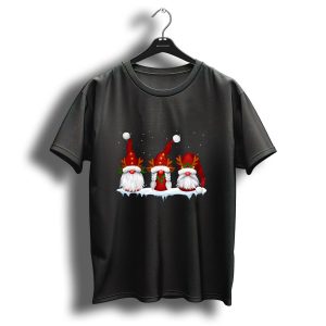 Winter Christmas Swedish Tomte Elves With Reindeer Antlers And Snowflakes T Shirt