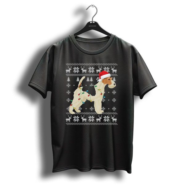 Wire Fox Terrier Santa Ugly Christmas Lights Snowflakes Reindeer T Shirt 1 t shirt 1