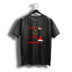 Wishing You A Very Happy Christmas Santa Hat Wreath Cake Bunny T-Shirt