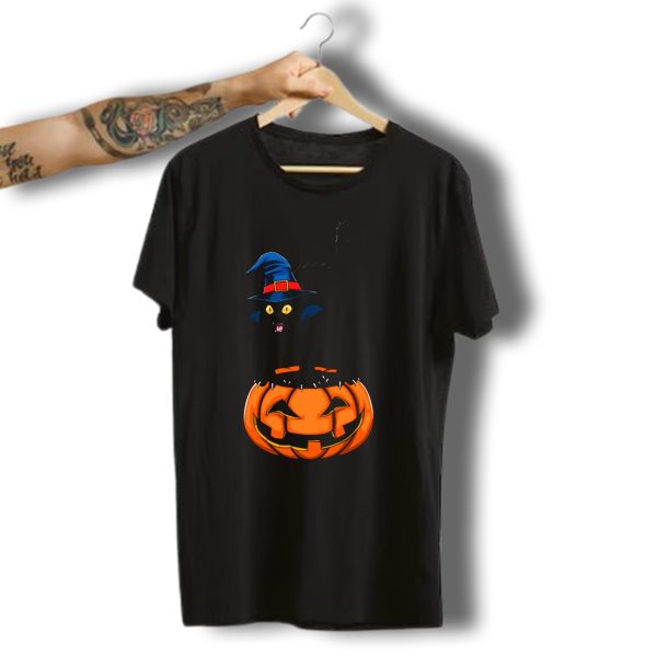 Witch Black Cat On Jack O Lantern Funny Halloween Horror Scary T Shirt t shirt 1