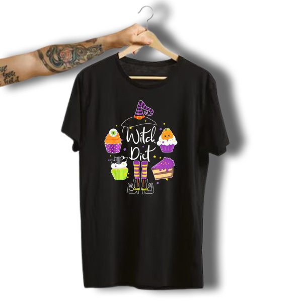 Witch Diet Funny Halloween Pumpkin Cupcake Treats With Witch Hat And Boots T Shirt t shirt 1 1