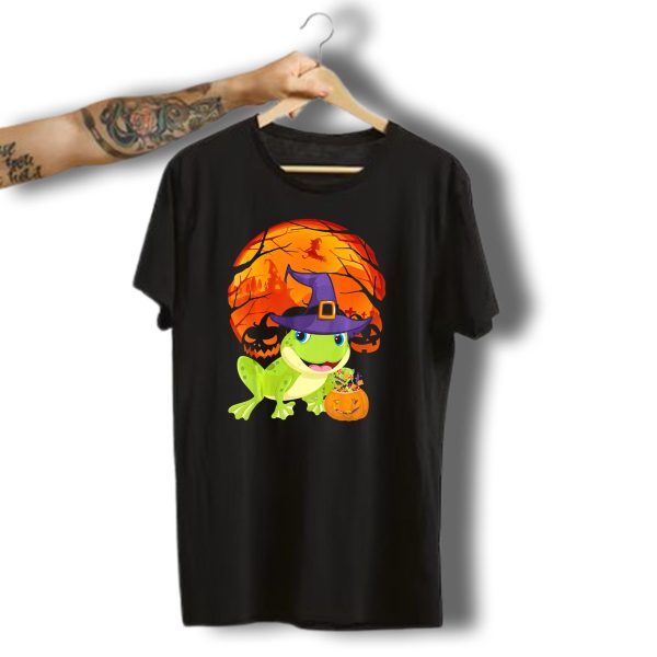Witch Hat Frog Trick Or Treat Halloween Scene With Pumpkin And Witch T Shirt t shirt 1
