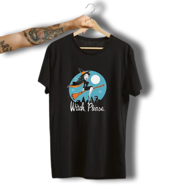 Witch Please Slim Midnight City Happy Halloween 2024 Broomstick Flying Moonlight Scene T Shirt 1 t shirt 1