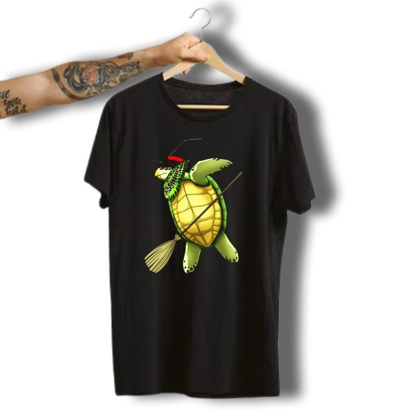 Witch Sea Turtle Dab Funny Halloween Horror Broom Hat T Shirt t shirt 1 1