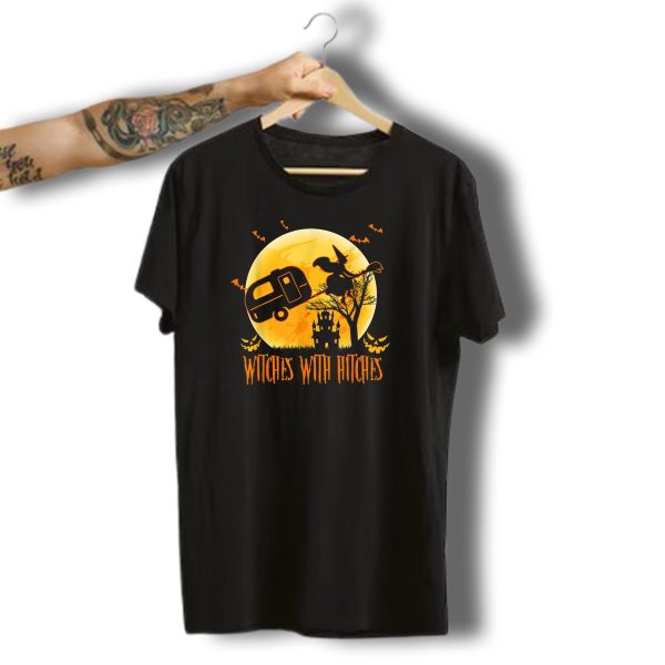 Witches With Hitches Funny Halloween Camping Best Moon Bats Castle Jack O Lanterns T Shirt t shirt 1