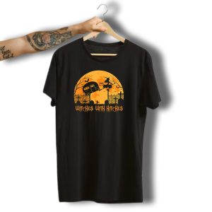 Witches With Hitches Halloween Camping Full Moon Graveyard Scene T-Shirt