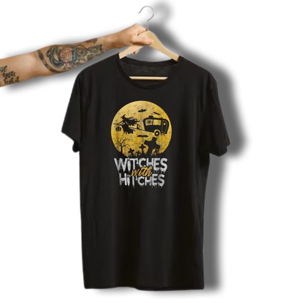 Witches With Hitches Halloween Camping Scene Moon Graveyard Bats T Shirt 1 t shirt 1