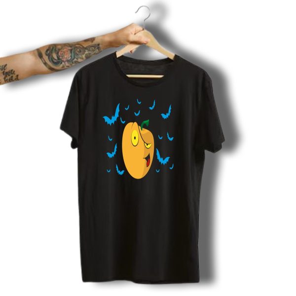Witty Halloween Pumpkin And Blue Bats Spooky Fun T Shirt t shirt 1