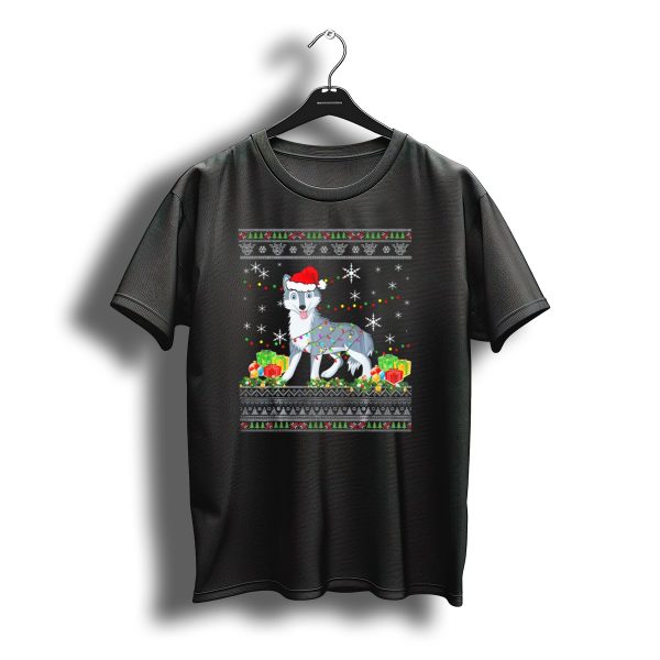 Wolf Christmas Santa Hat Presents Snowflake T Shirt t shirt 1