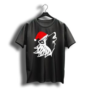 Wolf Wearing Santa Hat Howling For Christmas T-Shirt