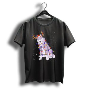 Wolf Wrapped In Christmas Lights With Antlers In Starry Night T Shirt