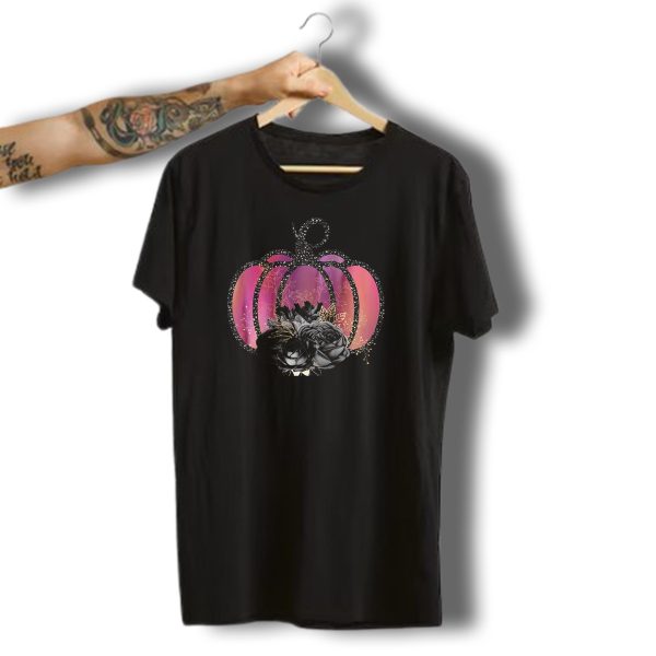 Women Halloween Pumpkin Unique Fall Raglan Baseball With Black Floral Accents T Shirt t shirt 1