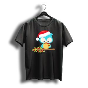 Woodland Animals Christmas Owl In Santa Hat On Branch T-Shirt