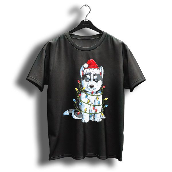 Wooly Husky Santa Wrapped In Christmas Lights T Shirt 1 t shirt 1