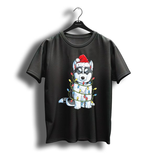 Wooly Husky Santa Wrapped In Christmas Lights T Shirt t shirt 1