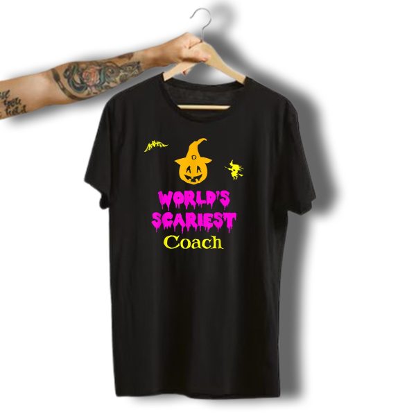Worlds Scariest Coach Halloween Bat Witch Pumpkin T Shirt t shirt 1