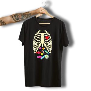 X Ray Skeleton Rib Cage Heart Candy Halloween T-Shirt