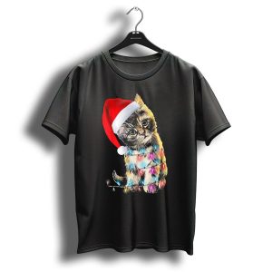 Xmas Cats Santa Hat Christmas Lights T Shirt