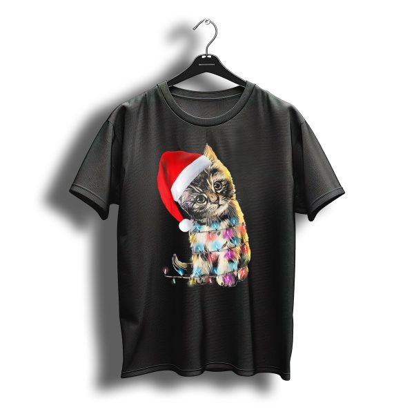 Xmas Cats Santa Hat Christmas Lights T Shirt t shirt 1