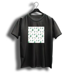 Xmas Christmas Mask With Green Christmas Trees And Red Accents T Shirt 1