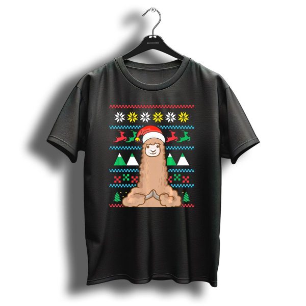 Xmas Llama Alpaca Santa Hat Reindeer Snowflakes Christmas Trees T Shirt 1 t shirt 1