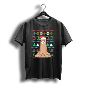 Xmas Llama Alpaca Santa Hat Reindeer Snowflakes Christmas Trees T-Shirt