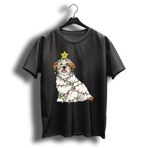 Xmas Tree Lhasa Apso Dog Lover Wrapped In Christmas Lights T-Shirt