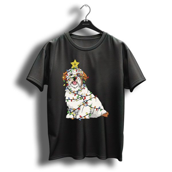 Xmas Tree Lhasa Apso Dog Lover Wrapped In Christmas Lights T Shirt 1 t shirt 1