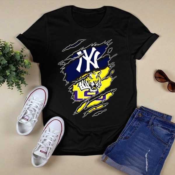 Yankees And Lsu Tigers Fan Fusion T Shirt Black 1