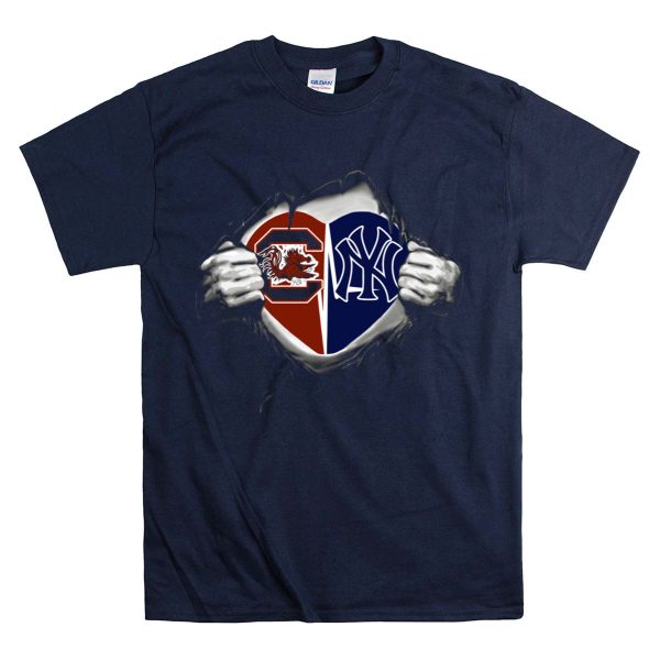 Yankees Gamecocks Heart Rip T Shirt 1 Navy