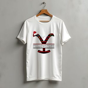 Yellowstone Christmas Santa Hat Lights Buffalo Plaid T-Shirt