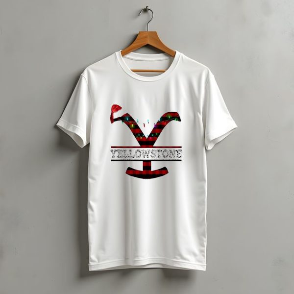 Yellowstone Christmas Santa Hat Lights Buffalo Plaid T Shirt t shirt 1