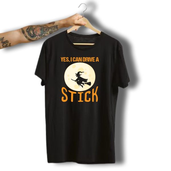 Yes I Can Drive A Stick Halloween Full Moon Pumpkin Witch T Shirt t shirt 1