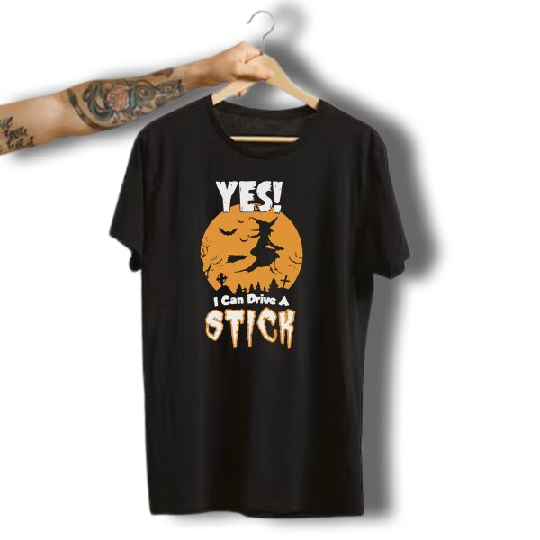 Yes I Can Drive A Stick Halloween Witch With Bats And Crosses T Shirt 1 t shirt 1