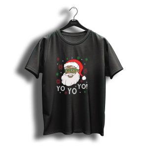 Yo Yo Yo Fun Black Santa Claus Christmas Snowflakes Glasses T-Shirt