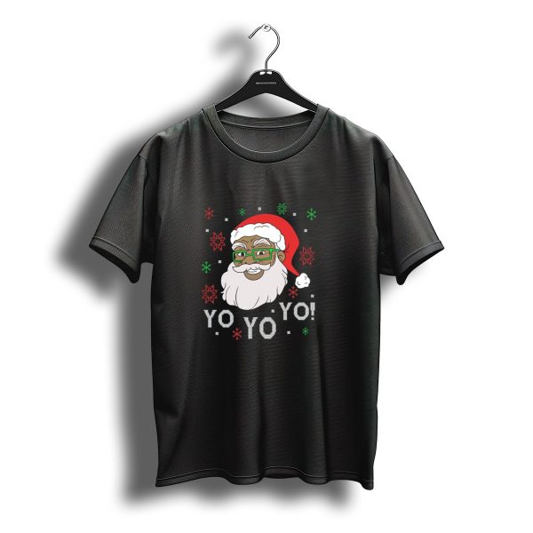 Yo Yo Yo Fun Black Santa Claus Christmas Snowflakes Glasses T Shirt t shirt 1