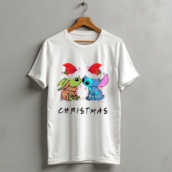 Yoda And Stitch Christmas Santa Hats Holiday Lights T Shirt 1 t shirt 1