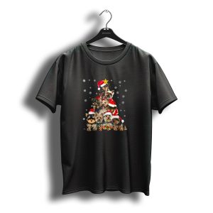 Yorkie Christmas Tree Xmas Holiday Dogs Santa Hats Snowflakes Cane Cane T-Shirt