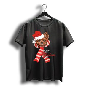 Yorkie Dog Merry Christmas Y'All Santa Hat And Scarf T-Shirt