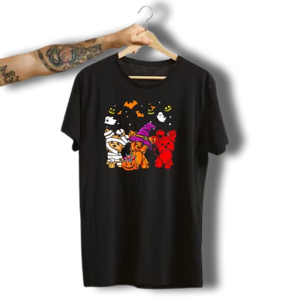 Yorkie Dogs Halloween Costumes Ghosts Bats Pumpkins T Shirt t shirt 1