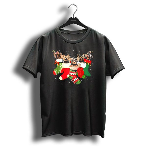 Yorkie Dogs In Christmas Stockings Funny Holiday York T Shirt 1 t shirt 1