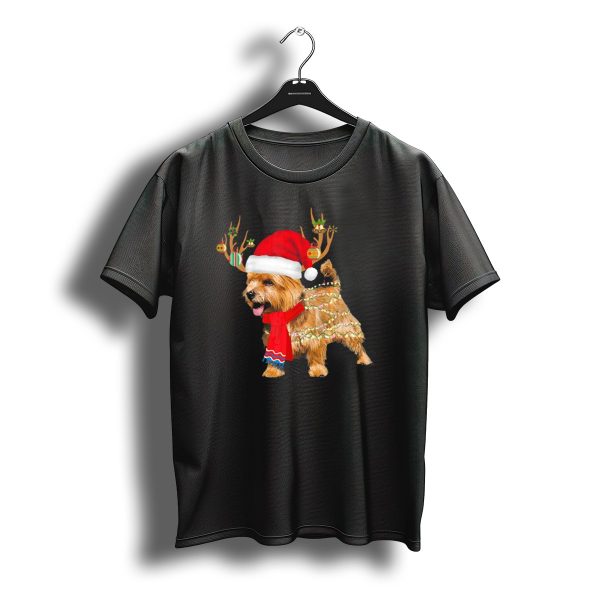 Yorkies Antler Lights Santa Hat Holiday Winter Christmas T Shirt t shirt 1