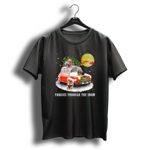 Yorkies Through The Snow With Santa Sleigh And Christmas Car T Shirt