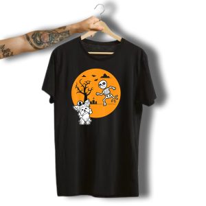 Yorkshire Terrier Halloween Costume Skeleton Dance Moon Bat Graveyard T-Shirt