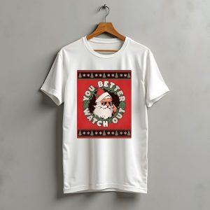 You Better Watch Out Santa Cool Christmas Wreath T-Shirt