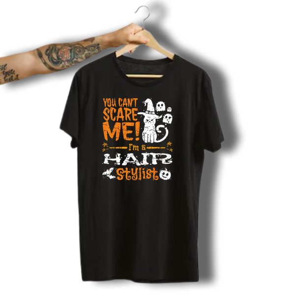 You Cant Scare Me IM A Hair Stylist Halloween Cat And Ghosts T Shirt t shirt 1
