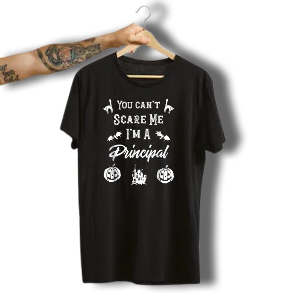 You Cant Scare Me IM A Principal Halloween Cats Bats Pumpkins Castle T Shirt t shirt 1