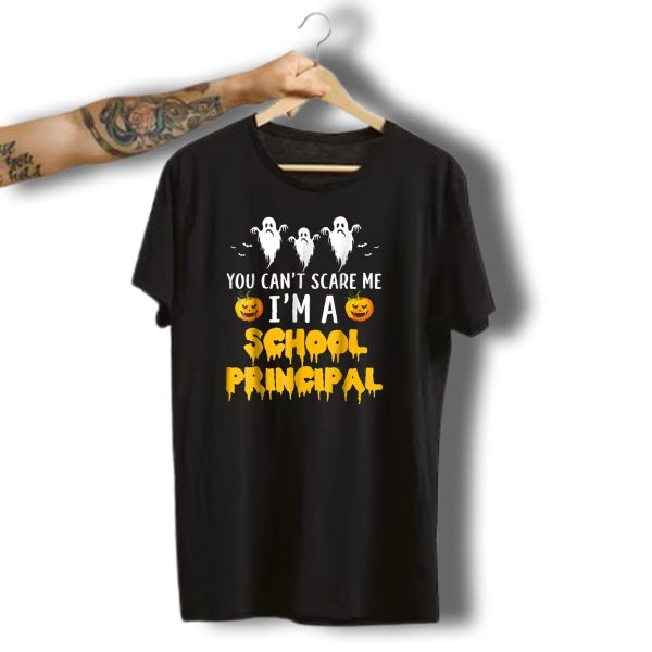 You Cant Scare Me IM A School Principal Halloween Ghosts And Pumpkins T Shirt t shirt 1