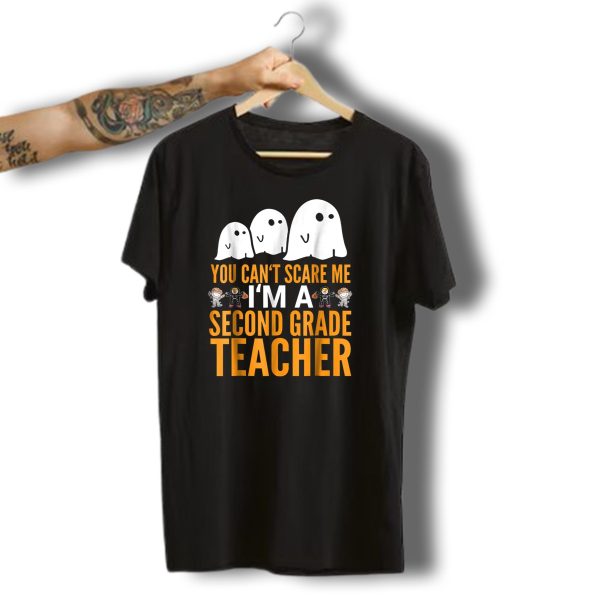 You Cant Scare Me IM A Second Grade Teacher Halloween Ghosts And Astronauts T Shirt t shirt 1