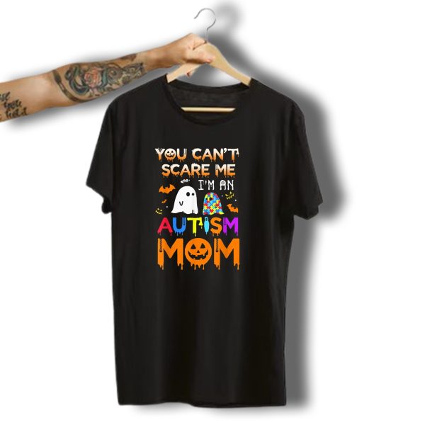 You Cant Scare Me IM An Autism Mom Ghost Bats Halloween Awareness T Shirt t shirt 1